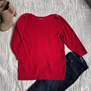 ✨EUC!❤️ Karen Scott Red Cable-Knit Boatneck Sweater with Shoulder Buttons